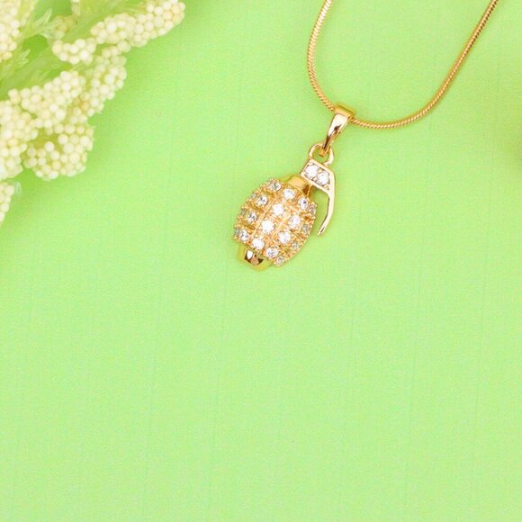 "Crystal Studded Rose Gold Grenade Pendant in Miniature Design, XPPT1860 - Picture 11 of 13